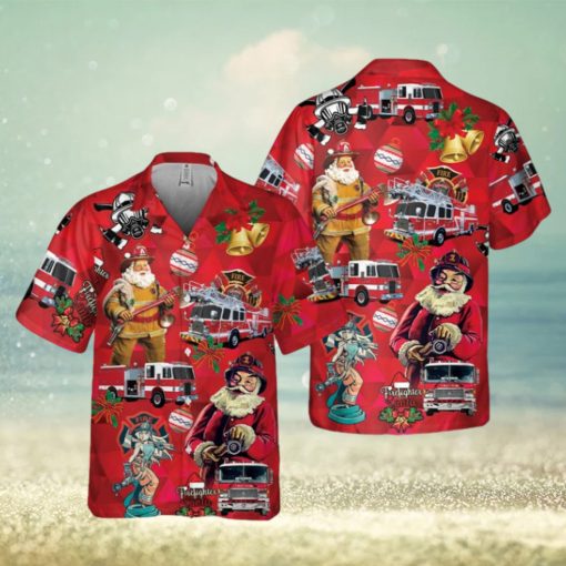 Firefighter Fire Truck Christmas Pocket Hawaiian Shirt