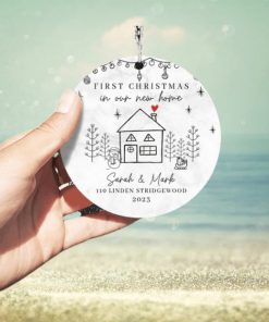 First Christmas In New Home Hanging Tree Ornament for Family Christmas in New House   Personalized Ceramic Ornament, Christmas Ornament