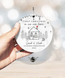 First Christmas In New Home Hanging Tree Ornament for Family Christmas in New House   Personalized Ceramic Ornament, Christmas Ornament