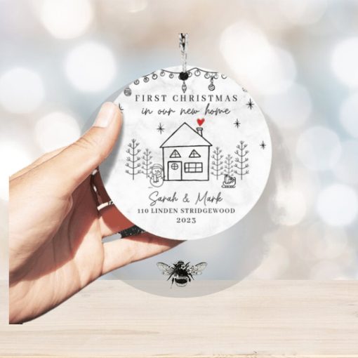 First Christmas In New Home Hanging Tree Ornament for Family Christmas in New House   Personalized Ceramic Ornament, Christmas Ornament