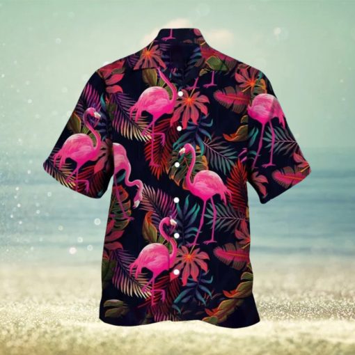 Flamingo Hawaiian Shirt Palm Leaves Pattern Beach Gift For Friend