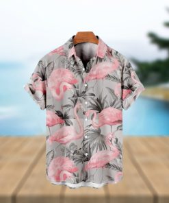 Flamingo Hawaiian Shirt Palm Leaves Pattern Summer Holiday Gift