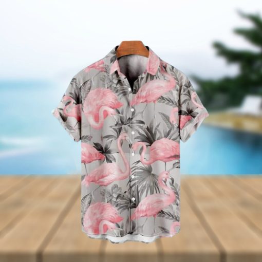 Flamingo Hawaiian Shirt Palm Leaves Pattern Summer Holiday Gift