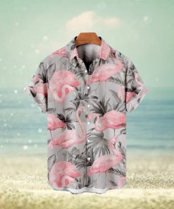 Flamingo Hawaiian Shirt Palm Leaves Pattern Summer Holiday Gift