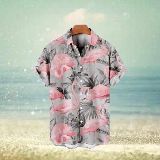 Flamingo Hawaiian Shirt Palm Leaves Pattern Summer Holiday Gift