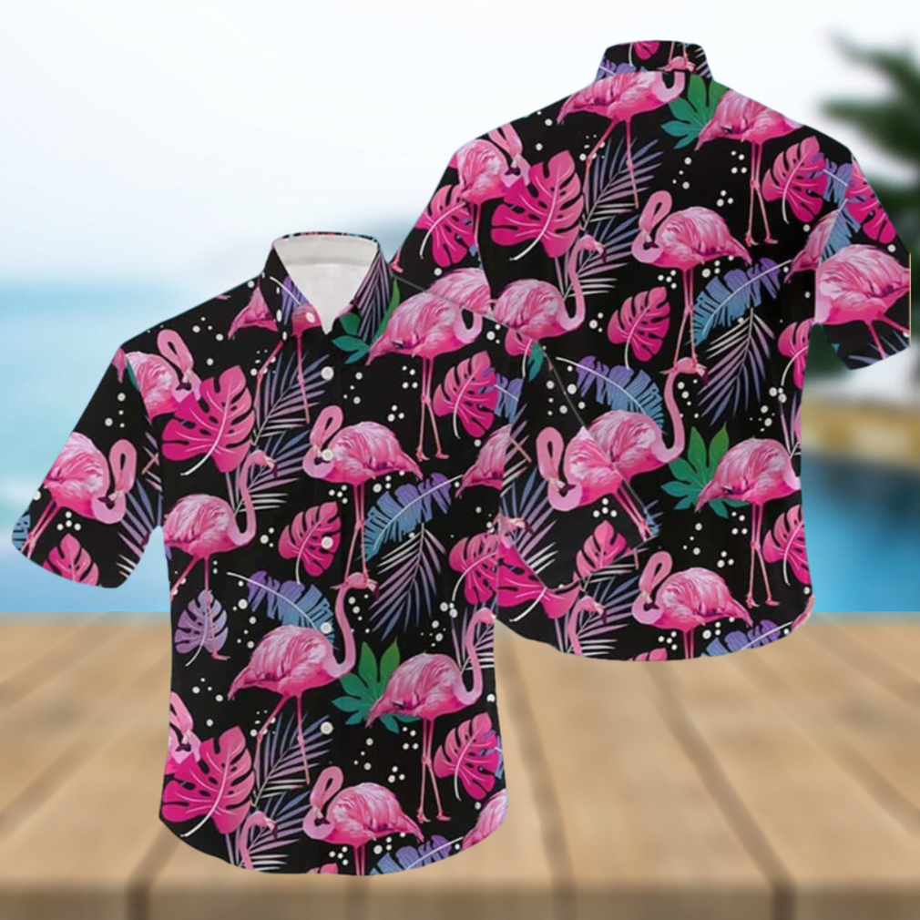 Pink Flamingo With Palm Leaf Hawaiian Shirt
