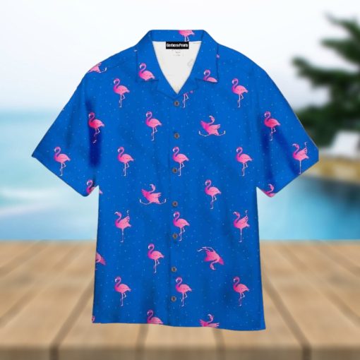 Flamingo Pink Blue Aloha Hawaiian Shirt