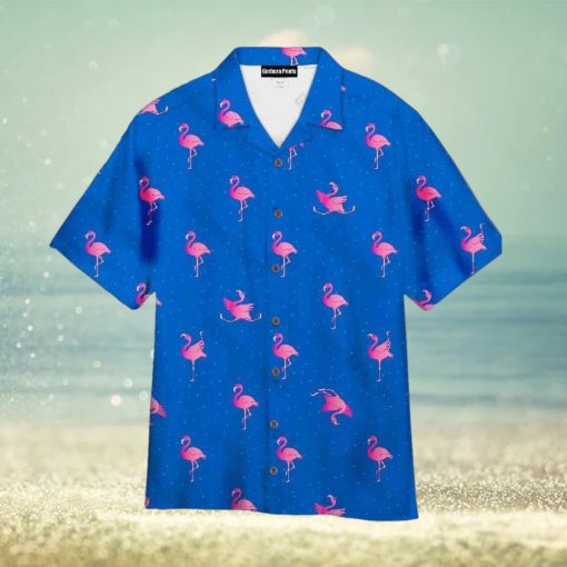 Flamingo Pink Blue Aloha Hawaiian Shirt