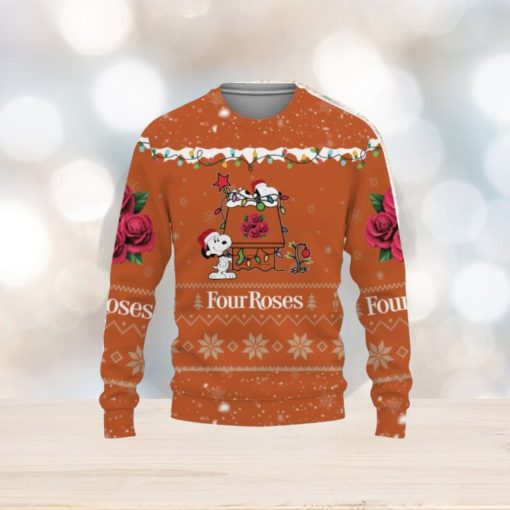 Four Roses Whiskey American Whiskey Beers Merry Christmas Snoopy House Cute Gift 3D Ugly Christmas Sweater Christmas Gift Ideas