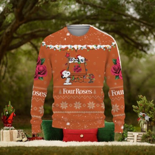 Four Roses Whiskey American Whiskey Beers Merry Christmas Snoopy House Cute Gift 3D Ugly Christmas Sweater Christmas Gift Ideas