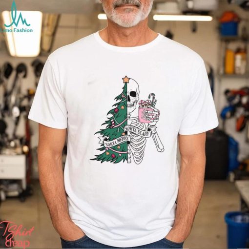 Funny Christmas Sorta Merry Sorta Scary Skeleton Xmas Tree Shirt