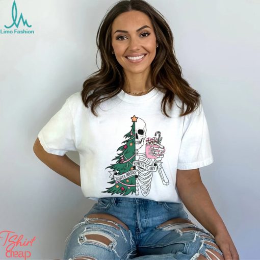 Funny Christmas Sorta Merry Sorta Scary Skeleton Xmas Tree Shirt
