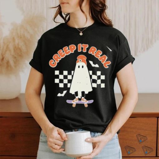 Funny Creep It Real Cute Ghost Skateboard Halloween T Shirt