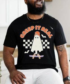 Funny Creep It Real Cute Ghost Skateboard Halloween T Shirt