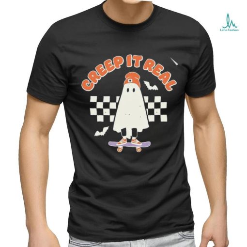 Funny Creep It Real Cute Ghost Skateboard Halloween T Shirt