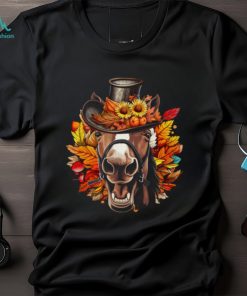 Funny Horse Face With Full Of Leaves Hat Autumn T Shirt