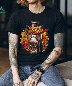 Funny Horse Face With Full Of Leaves Hat Autumn T Shirt
