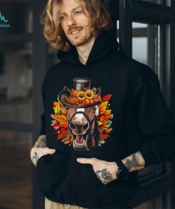 Funny Horse Face With Full Of Leaves Hat Autumn T Shirt