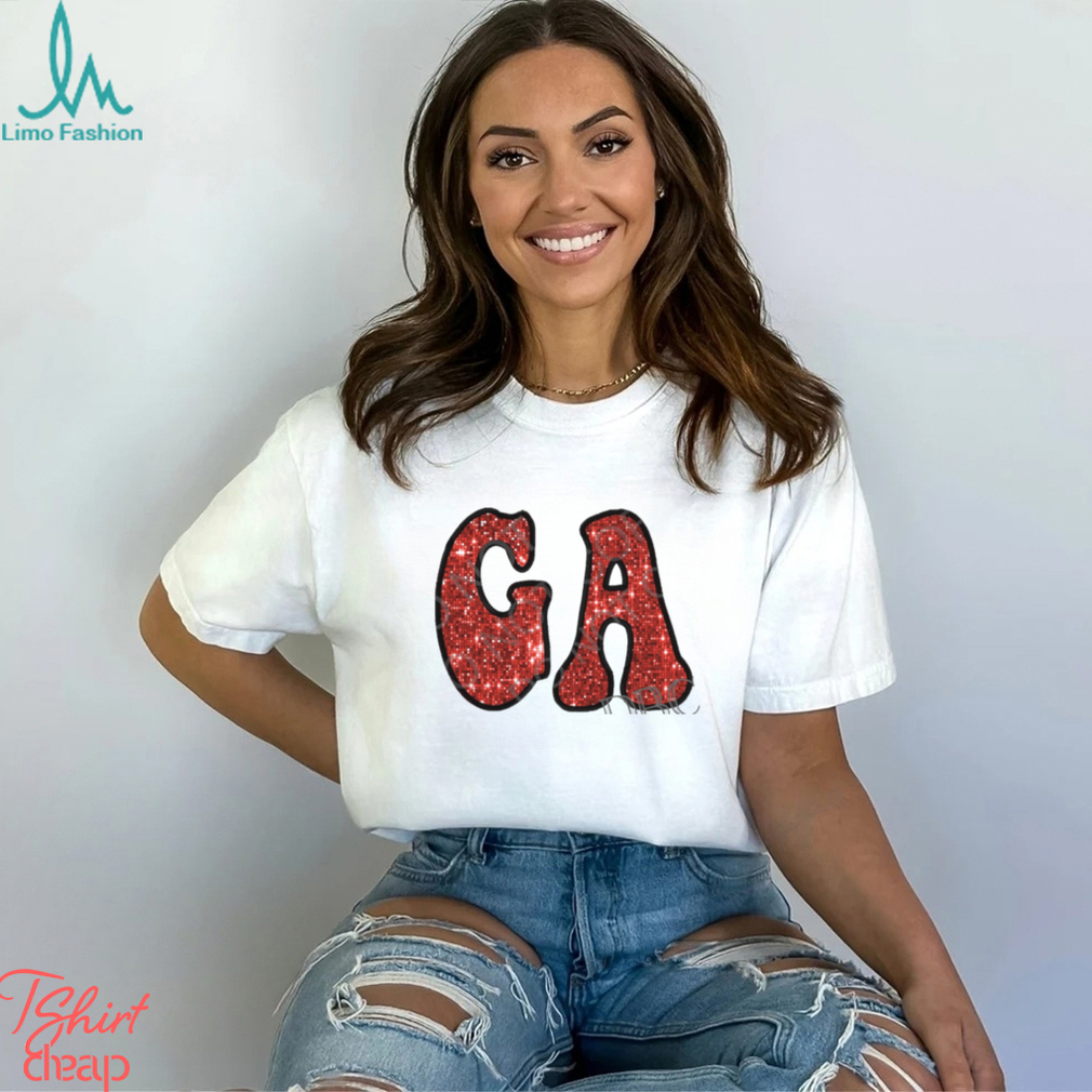 Georgia bulldog Faux Sequin Embroidery Shirt Georgia bulldog Faux Sequin Embroidery Shirt