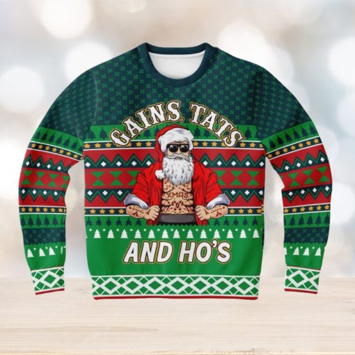 Gains Tats And Ho’s Tattoo Gym Ugly Christmas Sweater 3D Gift For Men And Women