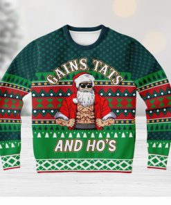 Gains Tats And Ho’s Tattoo Gym Ugly Christmas Sweater 3D Gift For Men And Women