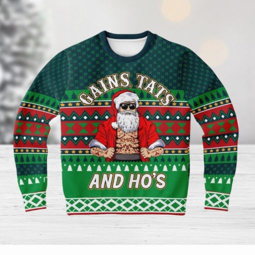 Gains Tats And Ho’s Tattoo Gym Ugly Christmas Sweater 3D Gift For Men And Women