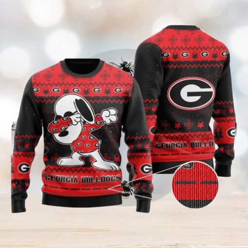 Georgia Bulldogs Snoopy Dabbing Holiday Party Knitted 3D Sweater For Christmas