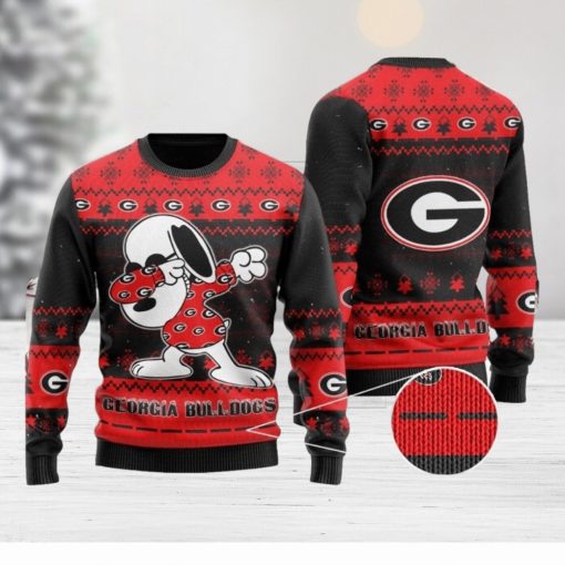 Georgia Bulldogs Snoopy Dabbing Holiday Party Knitted 3D Sweater For Christmas