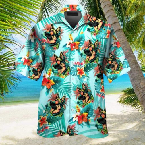 German Shepherd Dog Wearing Sunglass Funny Colorful Hawaiian Shirt