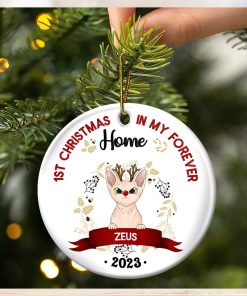 Gift For Cat Owners   Personalized Circle Ceramic Ornament