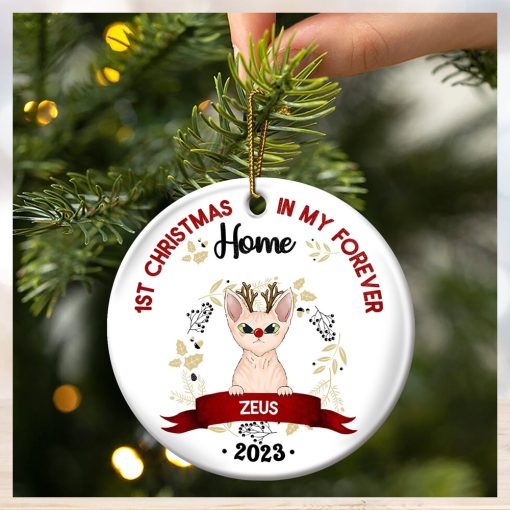 Gift For Cat Owners Personalized Circle Ceramic Ornament