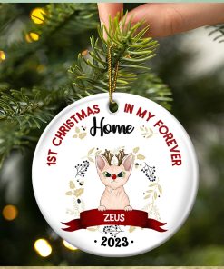 Gift For Cat Owners   Personalized Circle Ceramic Ornament