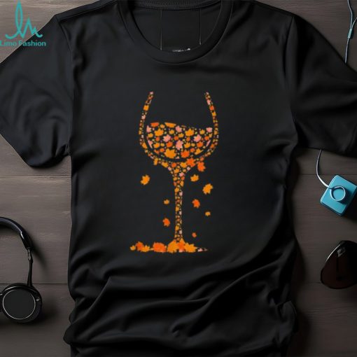 Glass of Wine Maple Leaf Autumn Fall Funny Drink Wine Lover Classic T Shirt