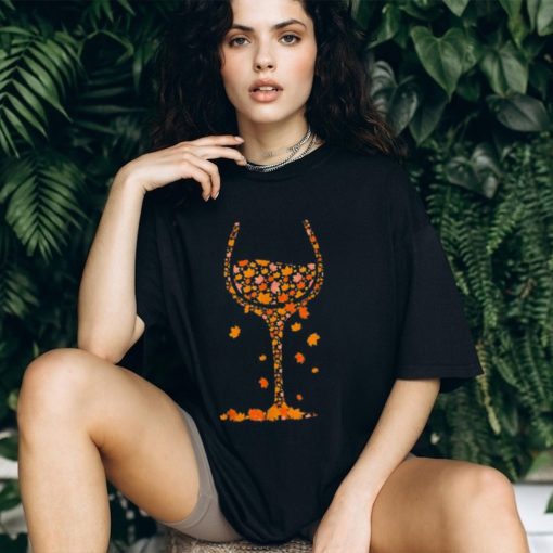 Glass of Wine Maple Leaf Autumn Fall Funny Drink Wine Lover Classic T Shirt