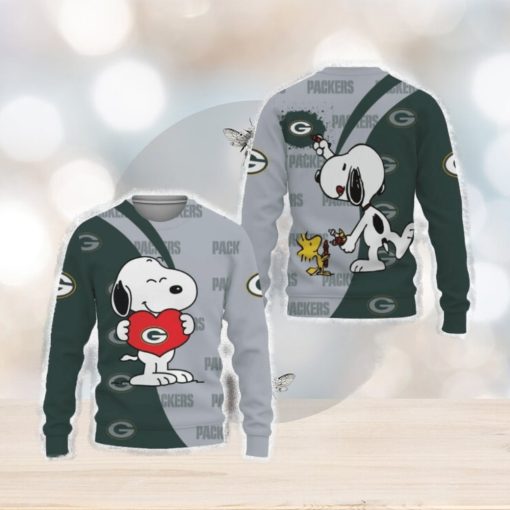 Green Bay Packers Snoopy Cute Heart American Sports Team Unisex 3D Urly Sweater Christmas For Fans Gift