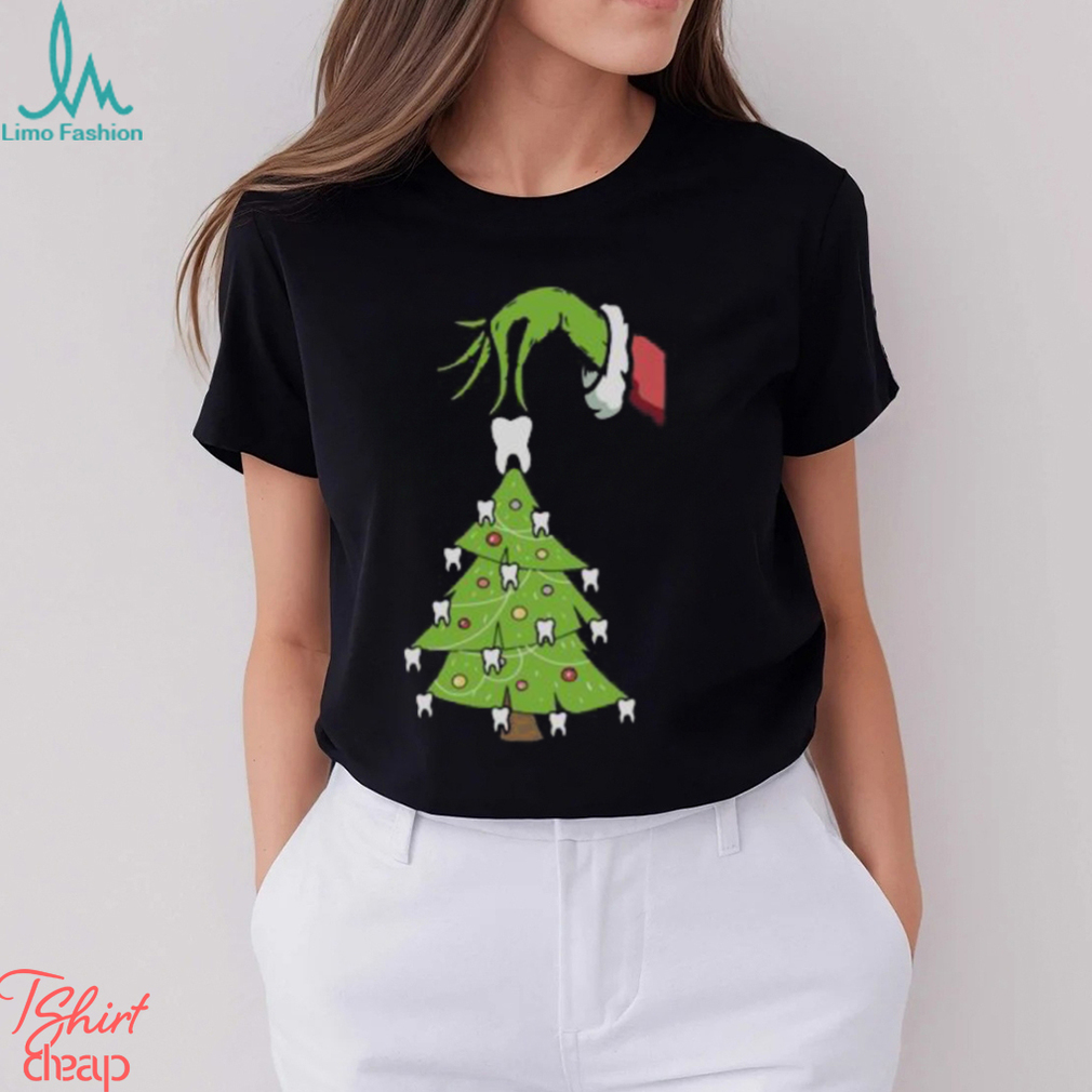 Grinch Hand Holding Tooth Dental Tree Christmas Shirt Grinch Hand Holding Tooth Dental Tree Christmas Shirt
