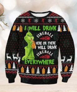 Grinch I Will Drink Fireball Everywhere Ugly Christmas Sweater