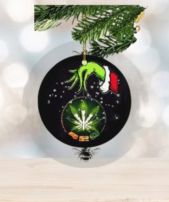 Grinch Santa Hand Holding Cannabis Marijuana Weed 420 Christmas Decorations Ornament