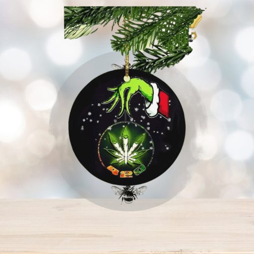 Grinch Santa Hand Holding Cannabis Marijuana Weed 420 Christmas Decorations Ornament