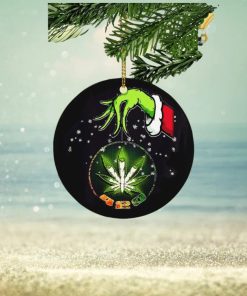 Grinch Santa Hand Holding Cannabis Marijuana Weed 420 Christmas Decorations Ornament