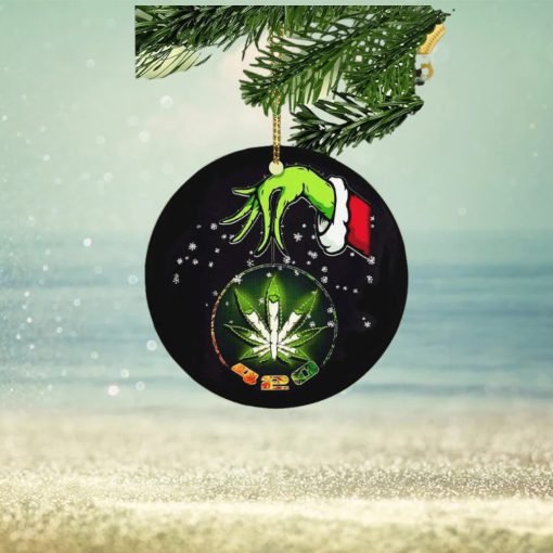 Grinch Santa Hand Holding Cannabis Marijuana Weed 420 Christmas Decorations Ornament