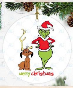 Grinch With Santa Hat And Max Tree Decoration 2023 Christmas Ornament