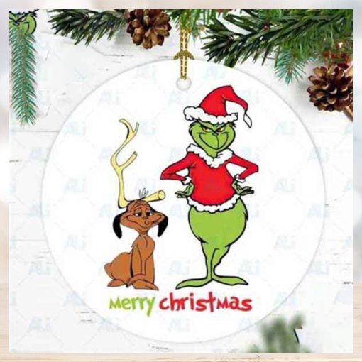 Grinch With Santa Hat And Max Tree Decoration 2023 Christmas Ornament