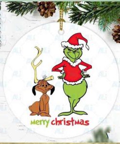 Grinch With Santa Hat And Max Tree Decoration 2023 Christmas Ornament