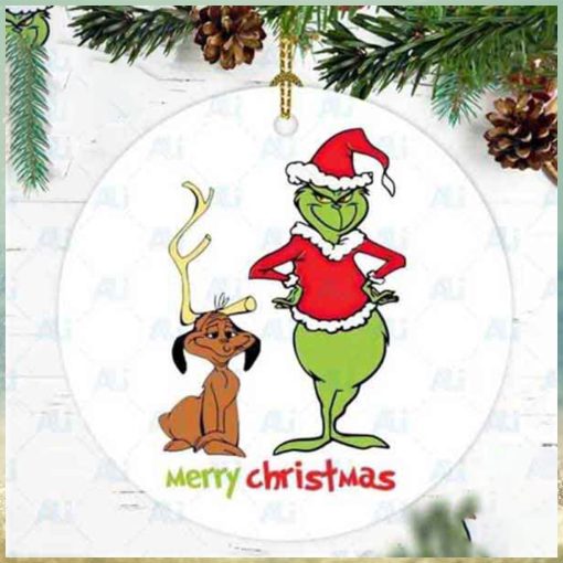 Grinch With Santa Hat And Max Tree Decoration 2023 Christmas Ornament