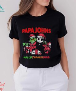 Grinch and Jack Skellington Papa Johns Hallo Thanks Mas t shirt