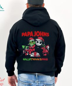 Grinch and Jack Skellington Papa Johns Hallo Thanks Mas t shirt