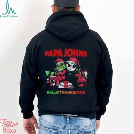 Grinch and Jack Skellington Papa Johns Hallo Thanks Mas t shirt