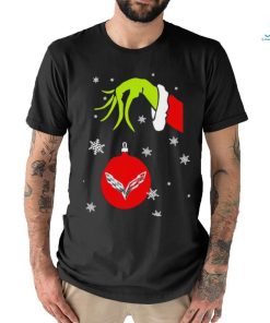 Grinch hand holding Chevrolet Corvette ornament shirt