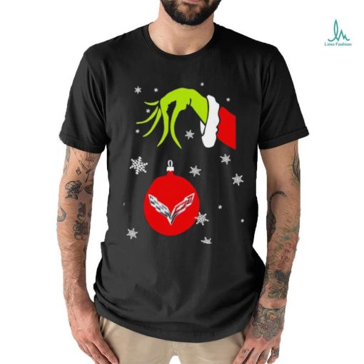 Grinch hand holding Chevrolet Corvette ornament shirt